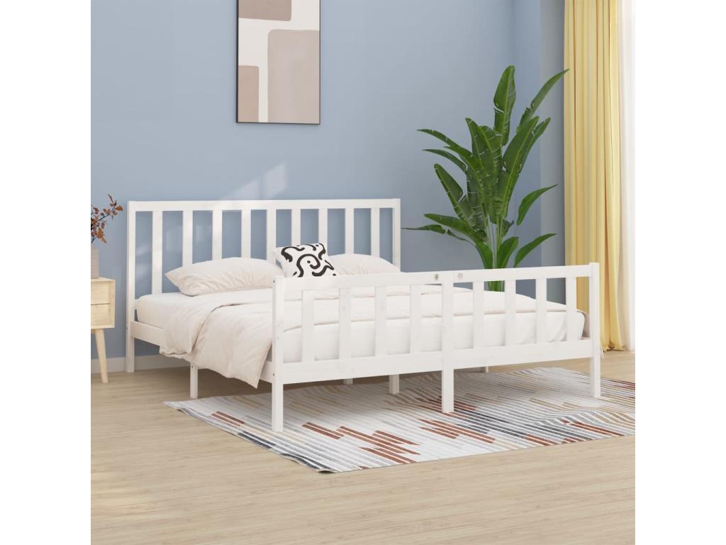 White Solid Wood Bed Frame, 200 x 200 cm - dlz1766456681565