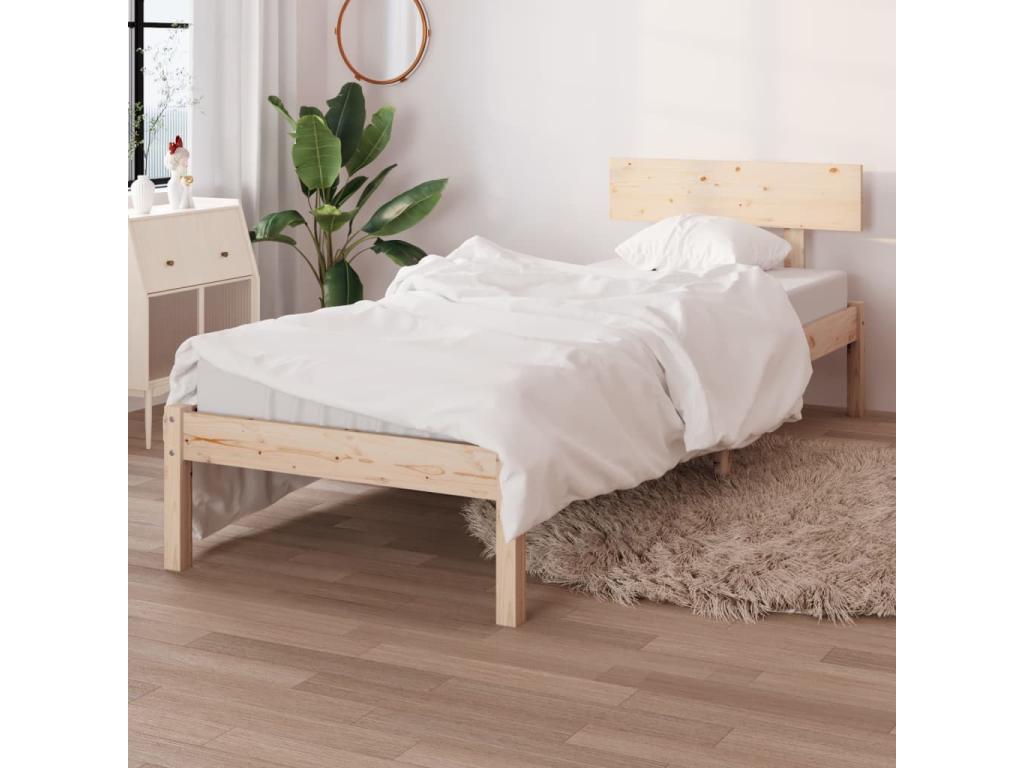 Brown Pine Wood Bed Frame, 90 x 190 cm