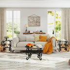 3 Piece Tempered Glass Surface Coffee Table Set, Coffee Table Round End Side Table with Sturdy Construction for Living Room