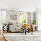 3 Piece Tempered Glass Surface Coffee Table Set, Coffee Table Round End Side Table with Sturdy Construction for Living Room