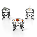 3 Piece Tempered Glass Surface Coffee Table Set, Coffee Table Round End Side Table with Sturdy Construction for Living Room