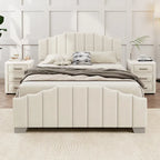 Modern King Size Bedroom Set, with Upholstered Platform Headboard and 2 3-Drawer Nightstands, No Box Spring Needed