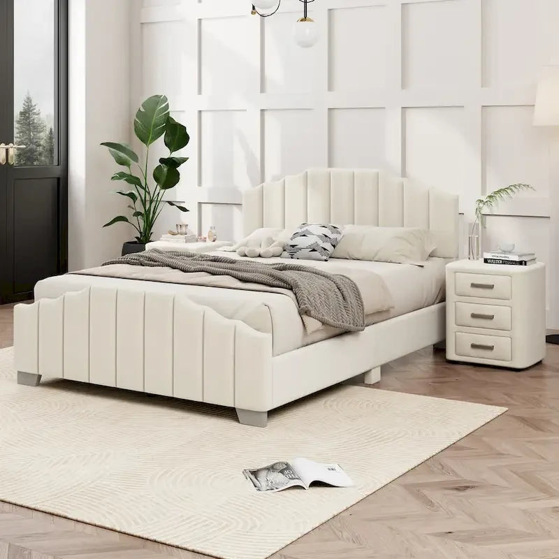 Modern King Size Bedroom Set, with Upholstered Platform Headboard and 2 3-Drawer Nightstands, No Box Spring Needed
