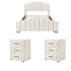 Modern King Size Bedroom Set, with Upholstered Platform Headboard and 2 3-Drawer Nightstands, No Box Spring Needed