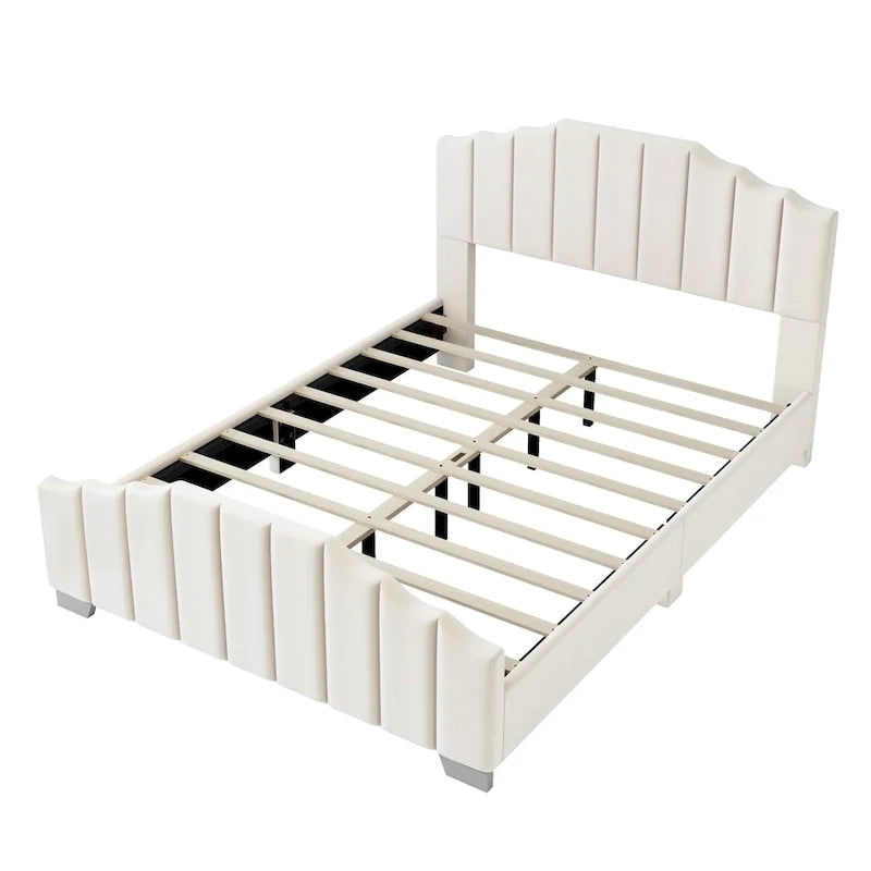 Modern King Size Bedroom Set, with Upholstered Platform Headboard and 2 3-Drawer Nightstands, No Box Spring Needed