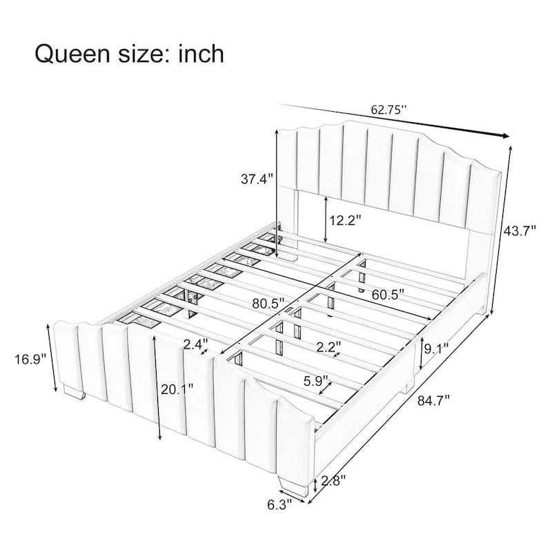 Modern King Size Bedroom Set, with Upholstered Platform Headboard and 2 3-Drawer Nightstands, No Box Spring Needed