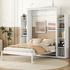 Full Size Murphy Bed Wall Bed with Shelves and LED Lights