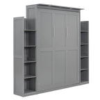 Full Size Murphy Bed Wall Bed with Shelves and LED Lights