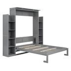 Full Size Murphy Bed Wall Bed with Shelves and LED Lights