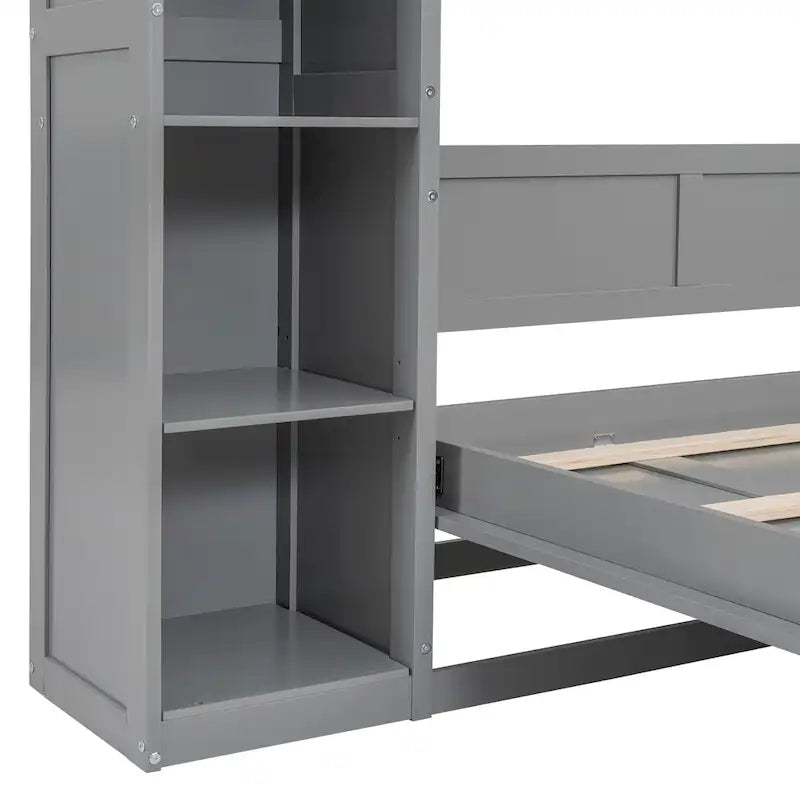 Full Size Murphy Bed Wall Bed with Shelves and LED Lights