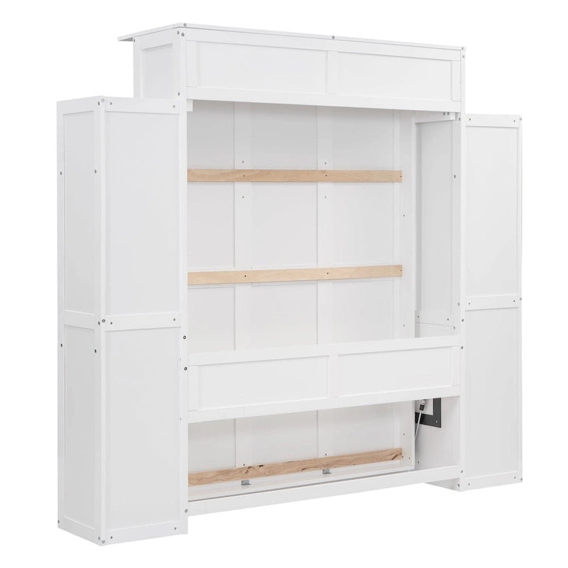 Full Size Murphy Bed Wall Bed with Shelves and LED Lights