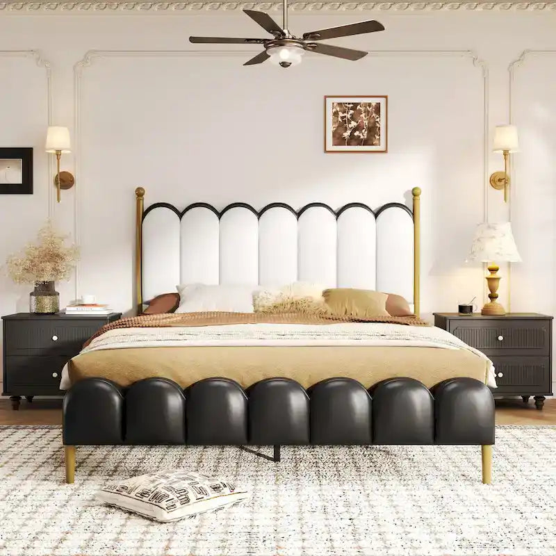 Christopher Knight Home - Leather Upholstered Bed with Headboard & Footboard, Solid Wood Slats & Legs, No Box Spring Needed