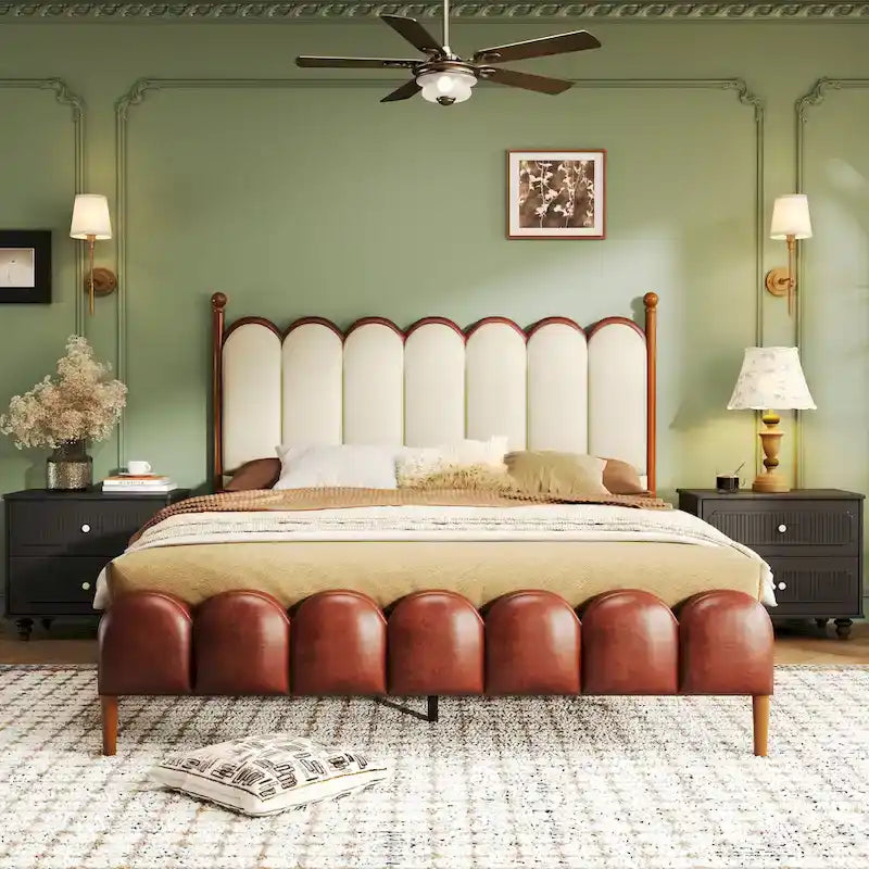 Christopher Knight Home - Leather Upholstered Bed with Headboard & Footboard, Solid Wood Slats & Legs, No Box Spring Needed