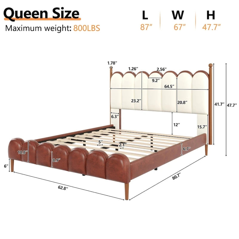 Christopher Knight Home - Leather Upholstered Bed with Headboard & Footboard, Solid Wood Slats & Legs, No Box Spring Needed