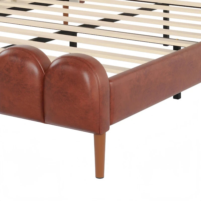 Christopher Knight Home - Leather Upholstered Bed with Headboard & Footboard, Solid Wood Slats & Legs, No Box Spring Needed