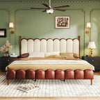 Christopher Knight Home - Leather Upholstered Bed with Headboard & Footboard, Solid Wood Slats & Legs, No Box Spring Needed
