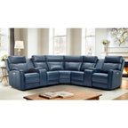 Genuine Leather Power Recliner Sectional Sofa with Ajustable Headrest, USB&USB-C Port