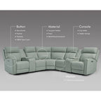 Genuine Leather Power Recliner Sectional Sofa with Ajustable Headrest, USB&USB-C Port