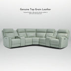 Genuine Leather Power Recliner Sectional Sofa with Ajustable Headrest, USB&USB-C Port