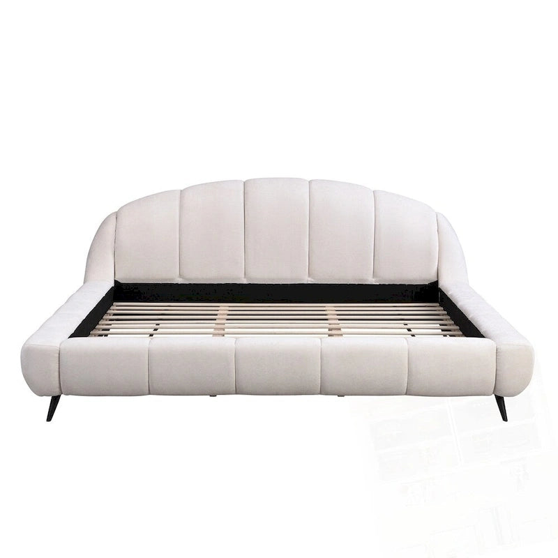 King Size Chenille Upholstered Platform Bed Shell-Shape Design Beds