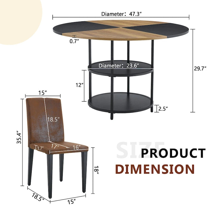 Modern Dining Table Set,Round Table with Storage & Technology Fabric Dining Chairs,Easy to Install