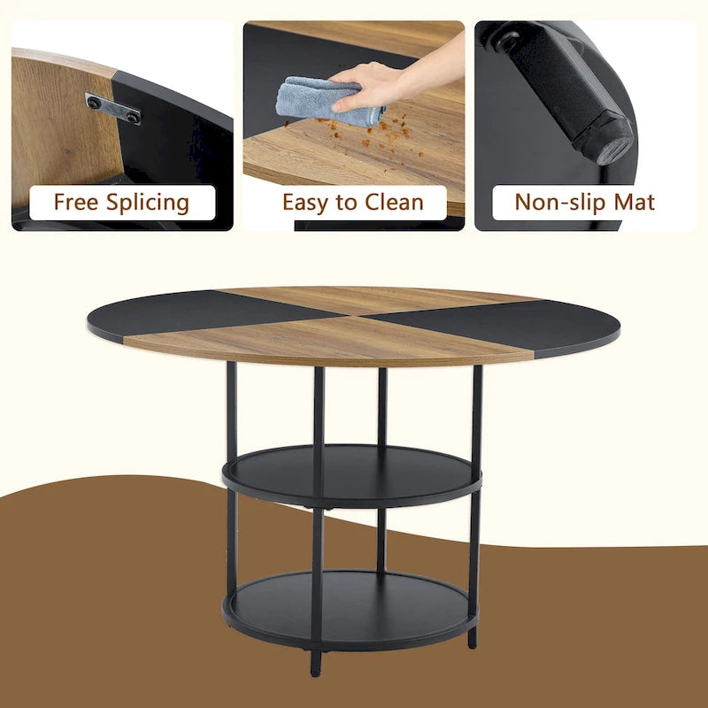 Modern Dining Table Set,Round Table with Storage & Technology Fabric Dining Chairs,Easy to Install