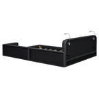 Upholstered Platform Bed with 2 Bulit-in Reading Lights, Queen Size PU Bed Frame Floor Bed with Button Tufted Design Headboard