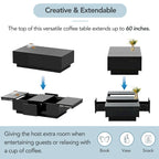 Modern Stylish Coffee Table Extendable Coffee Table with 2 Large Storage Compartments 2 Drawers, for Living Room