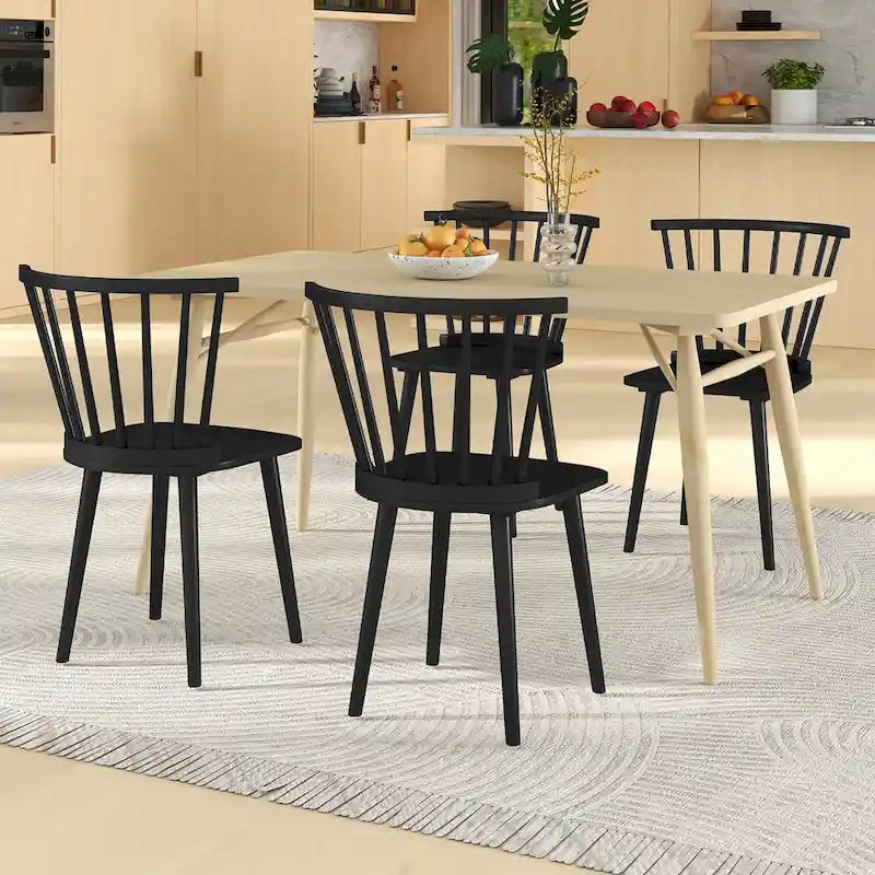Gymax 4 PCS Dining Chair Windsor High Spindle Back Wood Kitchen Chairs