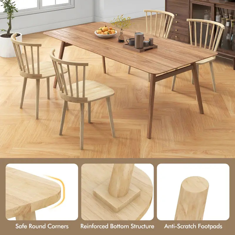 Gymax 4 PCS Dining Chair Windsor High Spindle Back Wood Kitchen Chairs