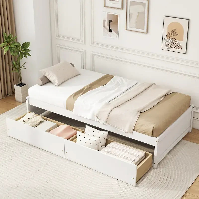 Gymax Twin Size Captain Bed w/ 2 Drawers Slats Support Twin Daybed