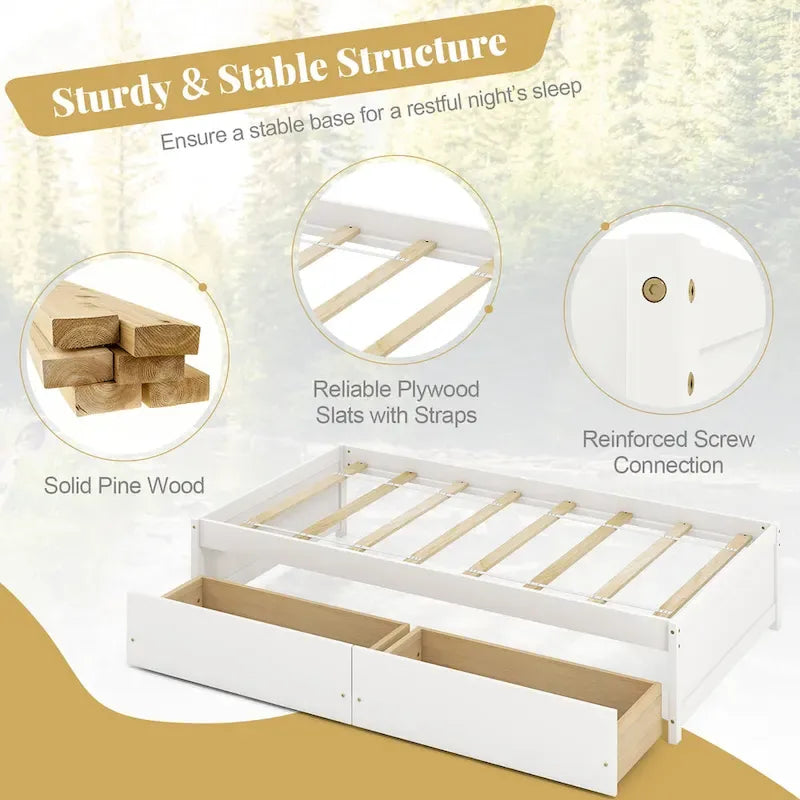 Gymax Twin Size Captain Bed w/ 2 Drawers Slats Support Twin Daybed