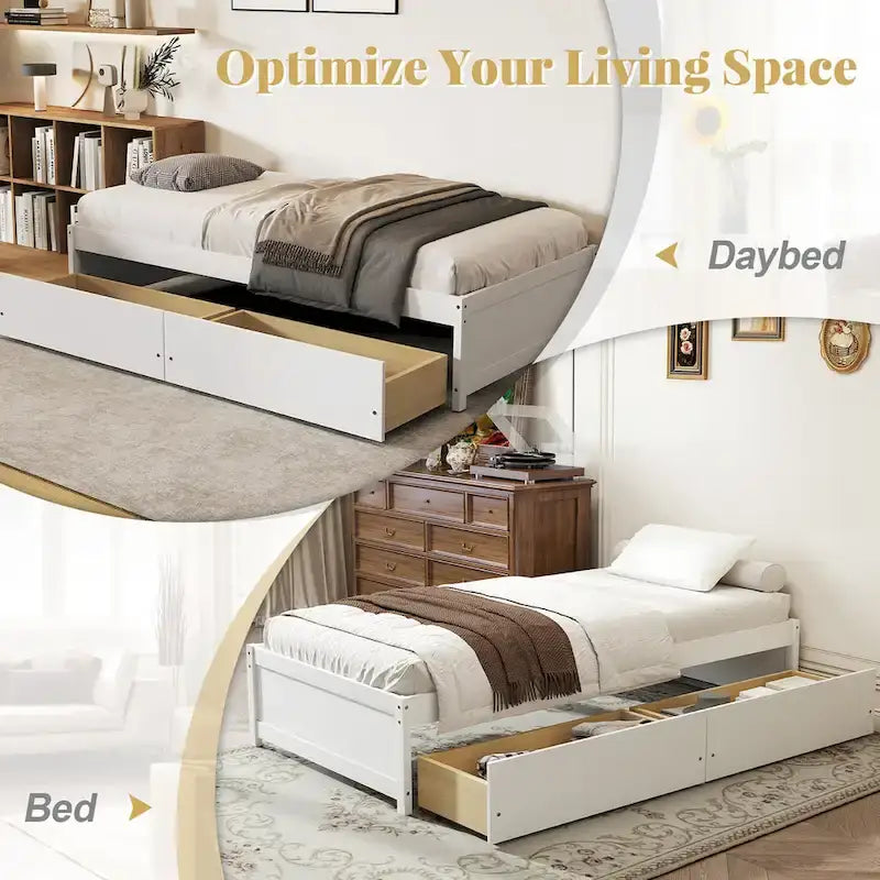Gymax Twin Size Captain Bed w/ 2 Drawers Slats Support Twin Daybed