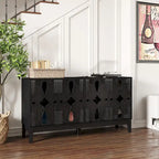 Hollow-Carved Accent Cabinet Sideboard Buffet Cabinet, 60.5 Entrance Storage Cabinet Media Console Table with 4 Doors
