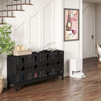 Hollow-Carved Accent Cabinet Sideboard Buffet Cabinet, 60.5 Entrance Storage Cabinet Media Console Table with 4 Doors