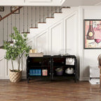 Hollow-Carved Accent Cabinet Sideboard Buffet Cabinet, 60.5 Entrance Storage Cabinet Media Console Table with 4 Doors