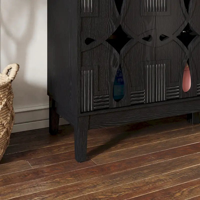 Hollow-Carved Accent Cabinet Sideboard Buffet Cabinet, 60.5 Entrance Storage Cabinet Media Console Table with 4 Doors