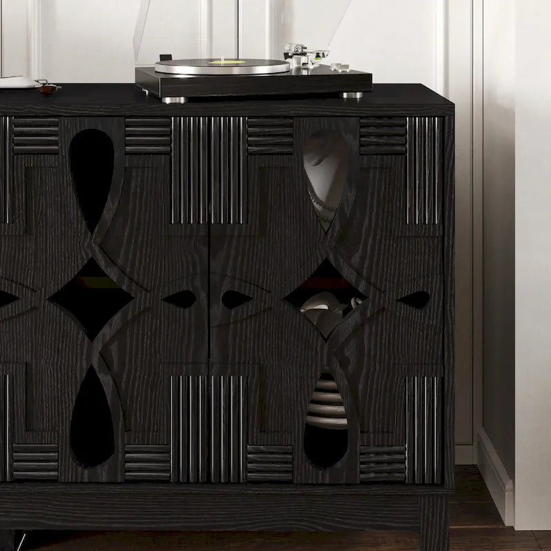 Hollow-Carved Accent Cabinet Sideboard Buffet Cabinet, 60.5 Entrance Storage Cabinet Media Console Table with 4 Doors