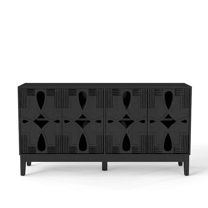 Hollow-Carved Accent Cabinet Sideboard Buffet Cabinet, 60.5 Entrance Storage Cabinet Media Console Table with 4 Doors