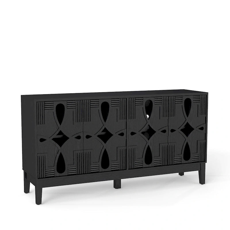 Hollow-Carved Accent Cabinet Sideboard Buffet Cabinet, 60.5 Entrance Storage Cabinet Media Console Table with 4 Doors