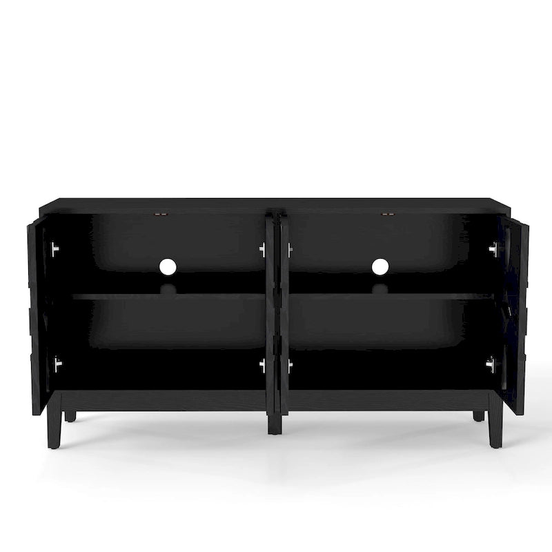 Hollow-Carved Accent Cabinet Sideboard Buffet Cabinet, 60.5 Entrance Storage Cabinet Media Console Table with 4 Doors