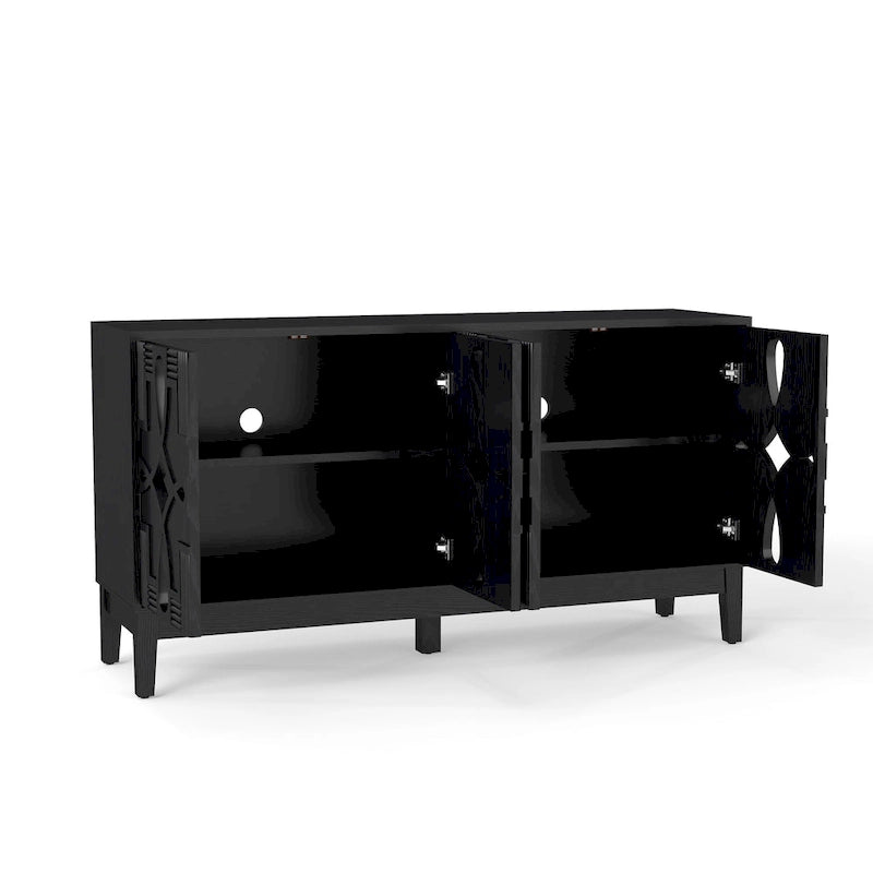 Hollow-Carved Accent Cabinet Sideboard Buffet Cabinet, 60.5 Entrance Storage Cabinet Media Console Table with 4 Doors