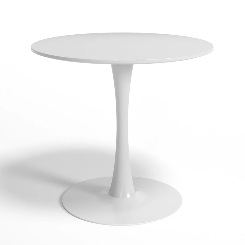 Mid-Century Modern Round Kitchen or Dining Table with Steel Pedestal Base for Dining Room - 31.5