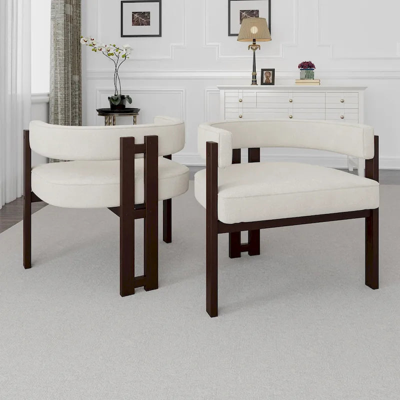 Modern Accent Chair Upholstered Armchair with Open Back 3 Legs Barrel Dining Chair Comfy Side Chair for Living Room Set of 2