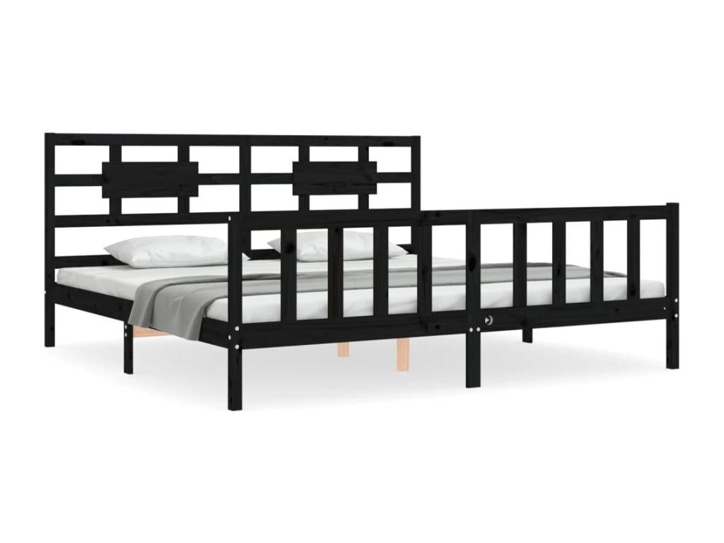 Black Solid Wood Bed Frame, 200 x 200 cm