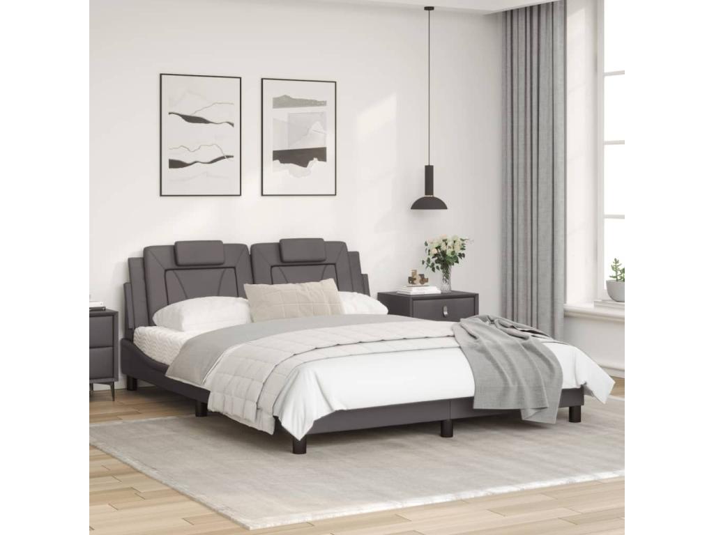 Gray Faux Leather Bed Frame, 160 x 200 cm