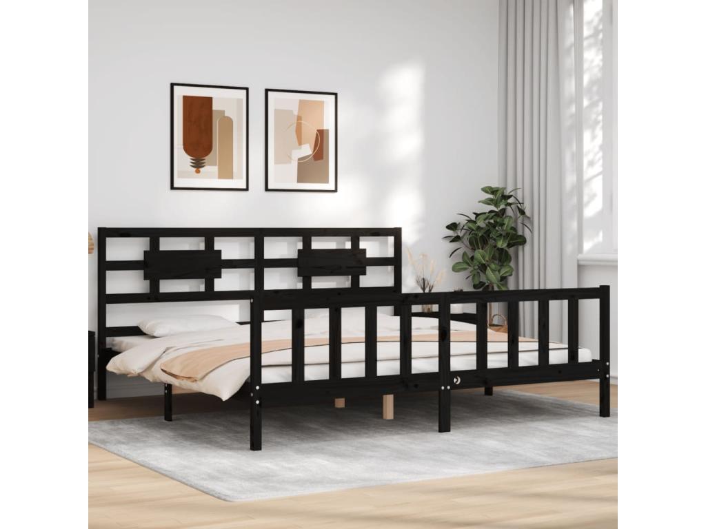 Black Solid Wood Bed Frame, 200 x 200 cm