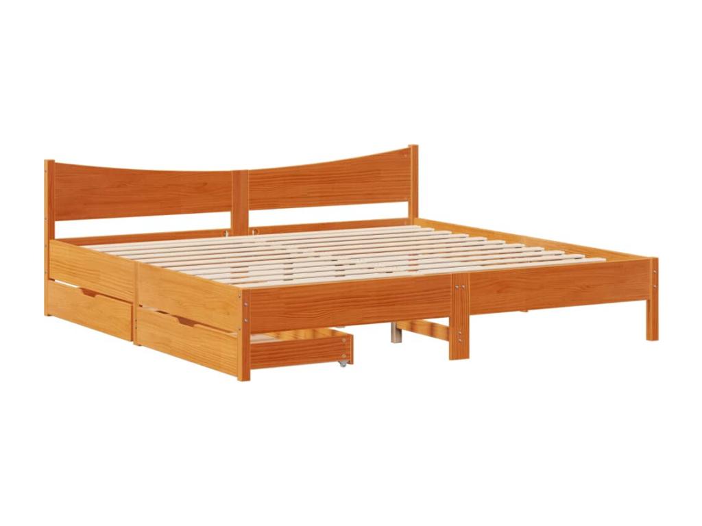 Brown Pine Wood Bed Frame, 180 x 200 cm