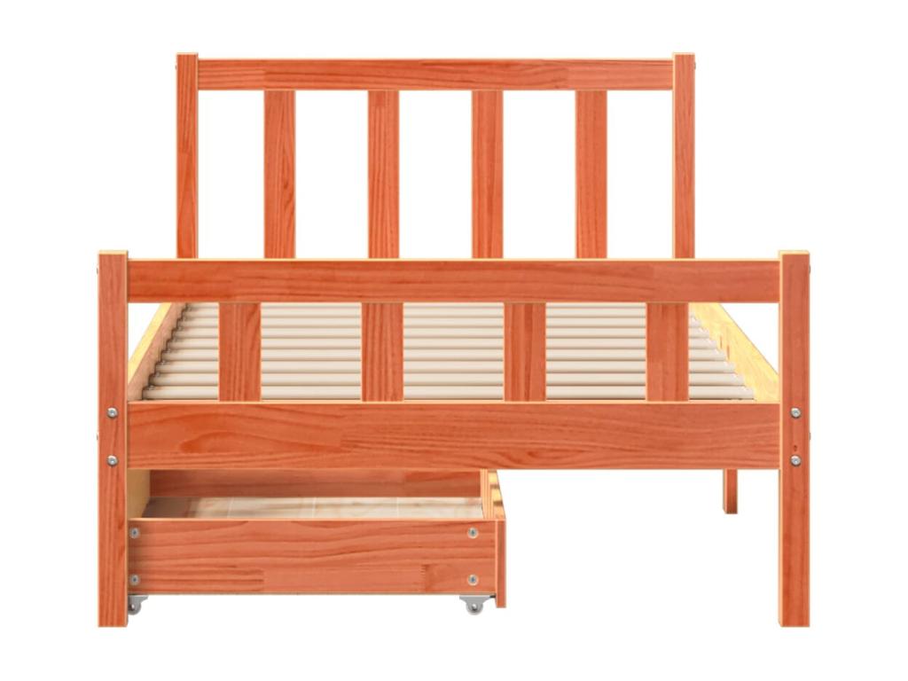 Brown Pine Wood Bed Frame, 75 x 190 cm