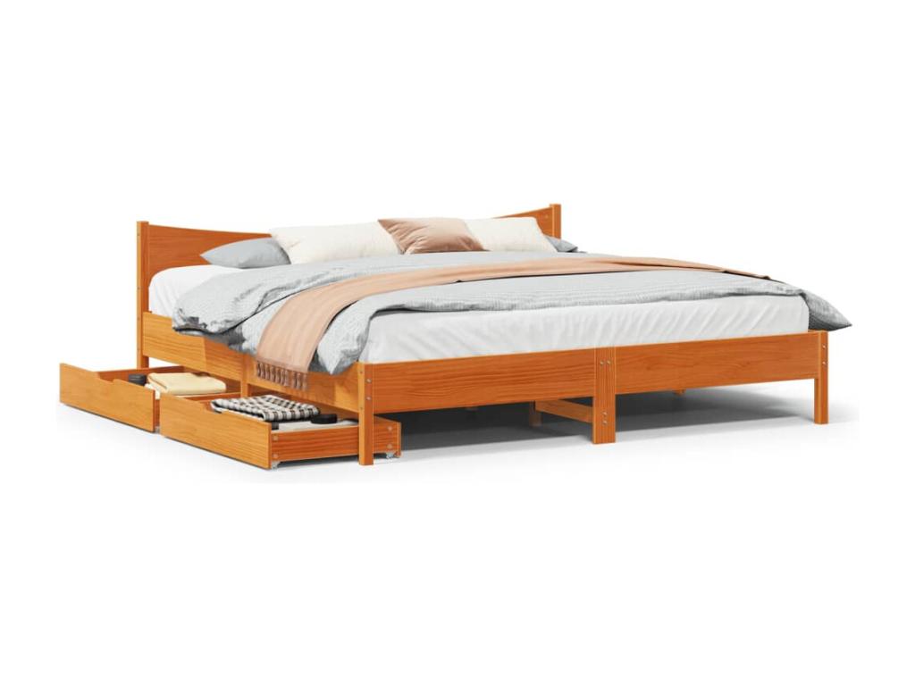 Brown Pine Wood Bed Frame, 180 x 200 cm